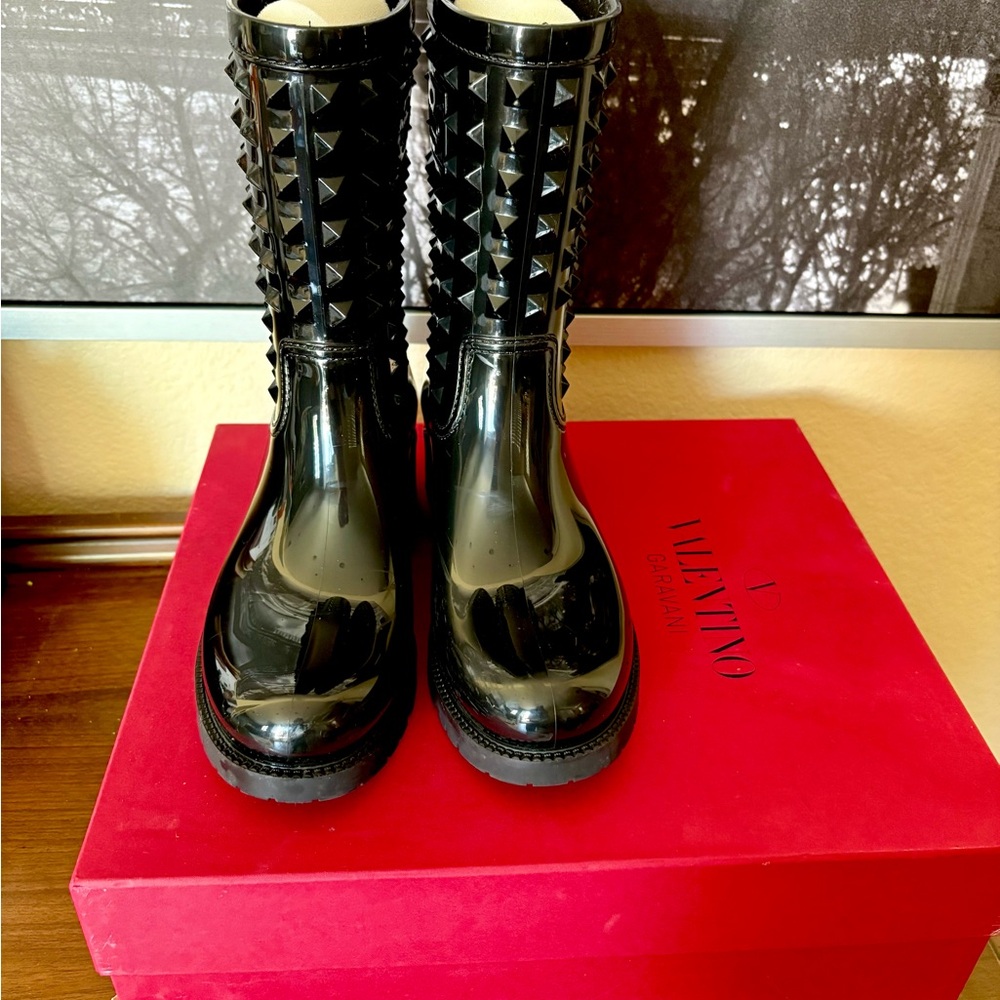 Valentino Garavani Black Studded Rain Boots